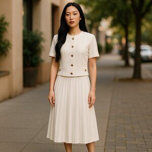 Pablo Collection Vintage Pleated Skirt and Short Sleeve Blazer Set-14